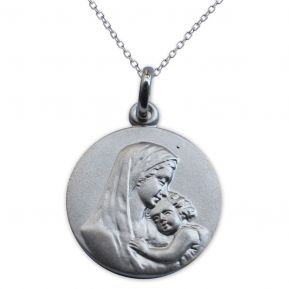 Médaille vierge à l'enfant en argent massif gravée