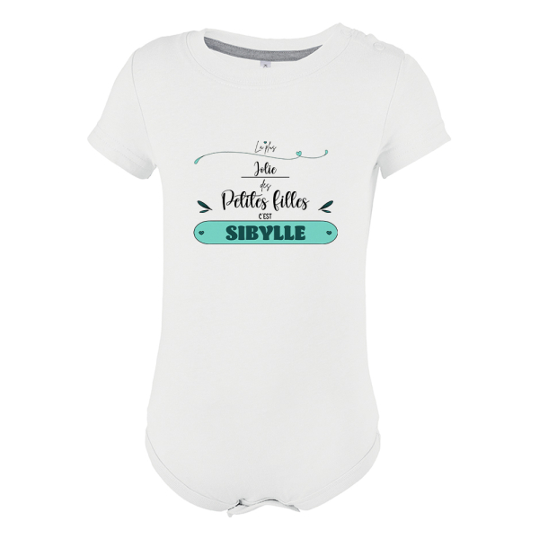 Body blanc en coton pour bébé (de 3 à 18 mois) personnalisé avec motif Passion + votre texte 