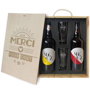 Coffret à bière 4 pièces personnalisé Merci