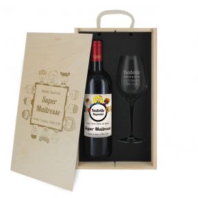 Coffret à vin 2 pièces personnalisé Merci Maitresse