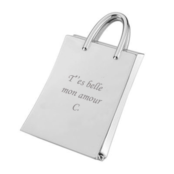 Miroir de sac avec texte gravé