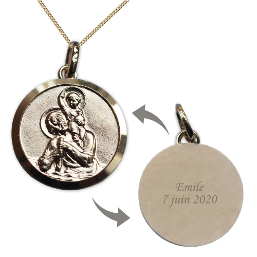 Médaille de Saint Christophe en plaqué or gravée