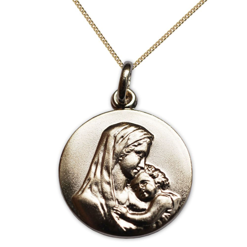 Médaille plaqué or vierge à l'enfant gravée