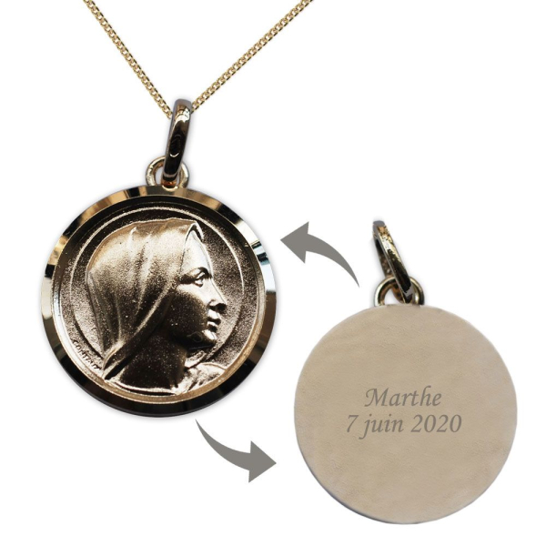 Médaille Vierge Marie en plaqué or personnalisée