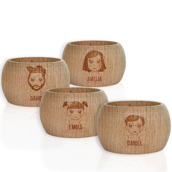 Rond de serviette We are Family en bois