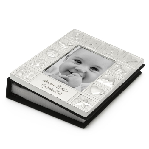 Cadre album photo bébé en métal argenté personnalisé