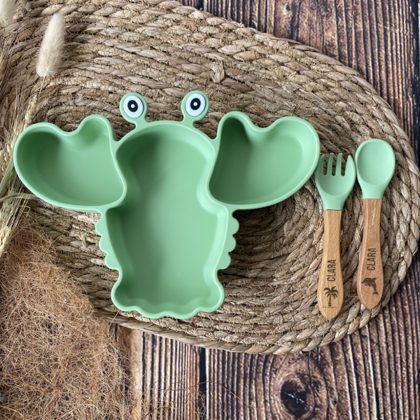 Assiette crabe silicone couverts