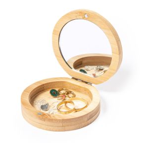 Boîte à bijoux plate gravée et son miroir