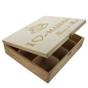 Coffret en Bois pour Thés et Infusions Fleurie à Personnaliser