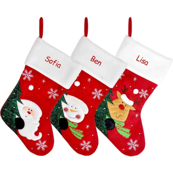 Chaussettes de Noël en feutrine rouge personnalisées prénom
