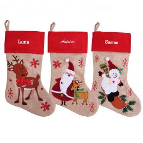 Botte de Noël effet lin brodée prénom Botte de Noël effet lin brodée prénom