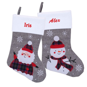 Chaussette de Noël grise effet lin personnalisée Chaussette de Noël grise effet lin personnalisée