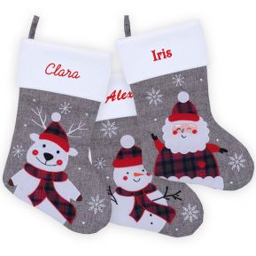 Chaussette de Noël grise effet lin personnalisée