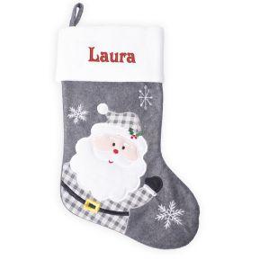 Botte Papa Noël en feutrine grise brodée prénom