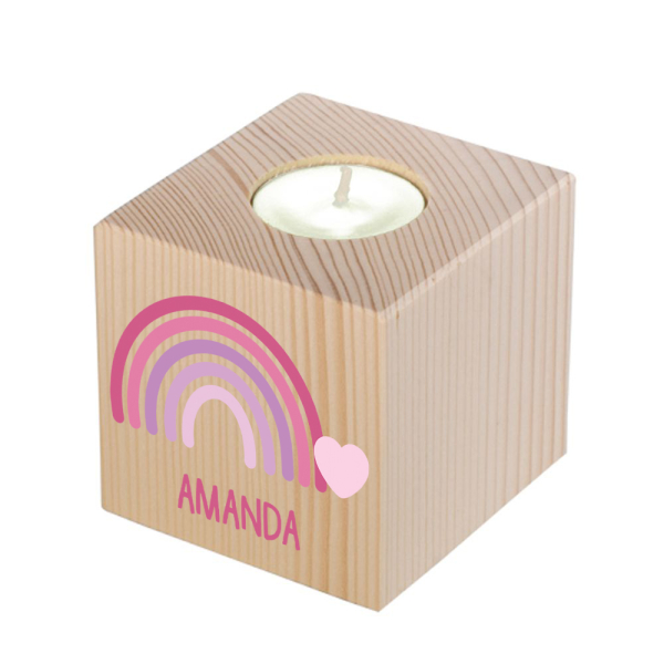 Bougeoir cube en bois arc-en-ciel