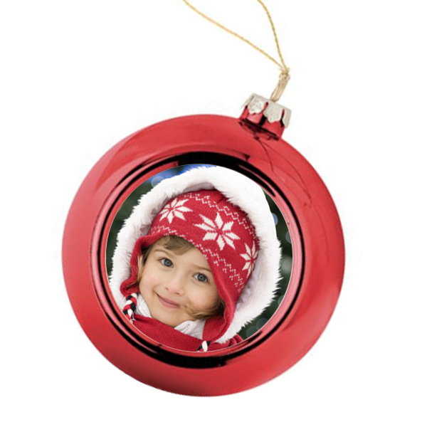 Boule de Noël rouge personnalisée avec une photo