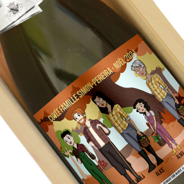 Bouteille de champagne avec étiquette personnalisée Manga Family