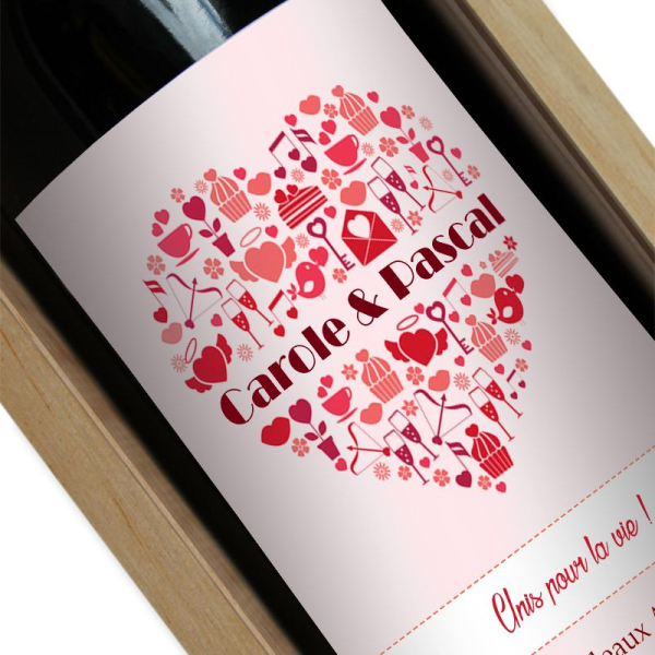 Bouteille de vin personnalisée Coeur prénom