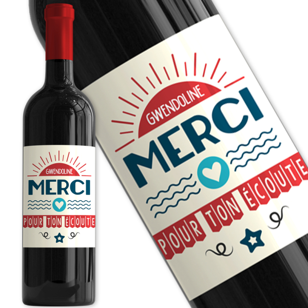 Bouteille de vin personnalisée Merci