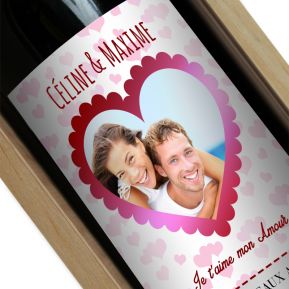 Bouteille de vin personnalisée Coeur photo