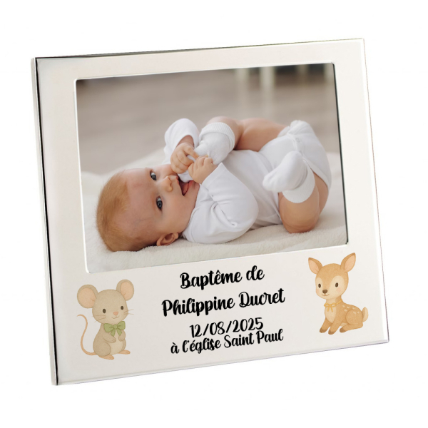 Cadre photo argenté personnalisé baptême ou naissance