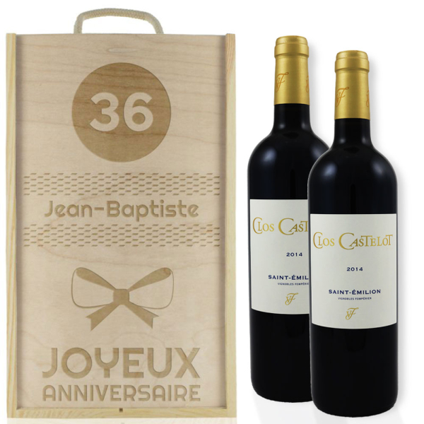 Caisse à vin anniversaire deux bouteilles 