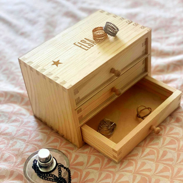 Coffret bijoux 3 tiroirs personnalisé