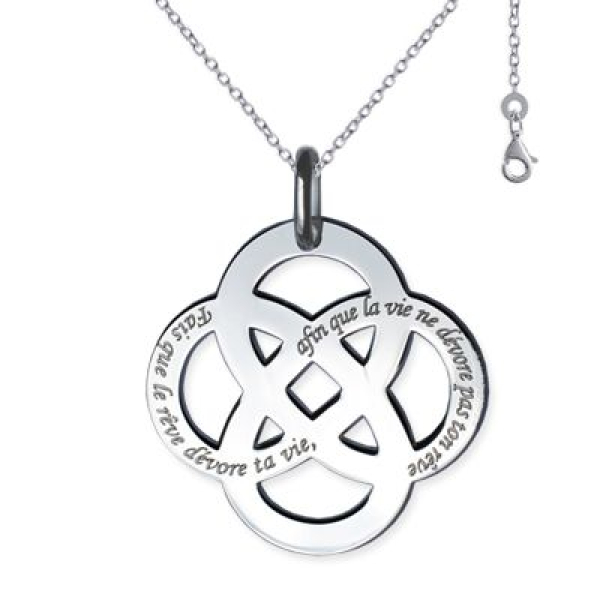 Pendentif rosace en argent gravé de prénoms 