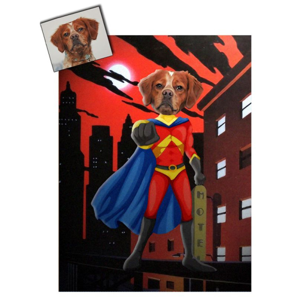 Portrait chien oeuvre d'art personnalisé Super héros
