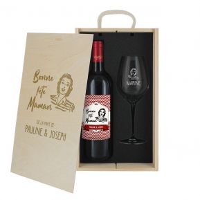 Coffret à vin 2 pièces personnalisé Fête des Mères