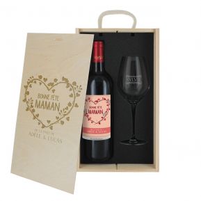 Coffret à vin 2 pièces personnalisé Bonne fête Maman