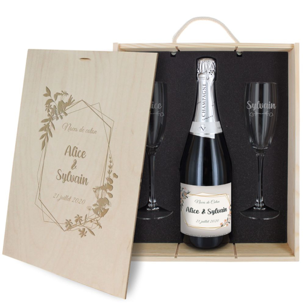 Coffret à champagne mariage personnalisé