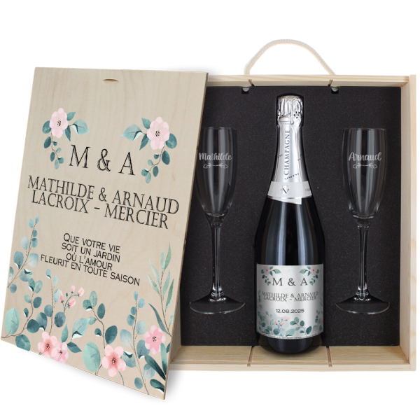 Coffret champagne aquarelle pour un mariage