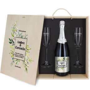 Coffret à Champagne Mariage - cadre fleuri Coffret à Champagne Mariage - cadre fleuri