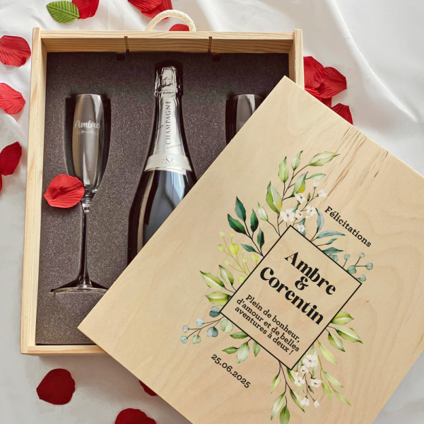 Coffret à champagne à offrir pour un mariage