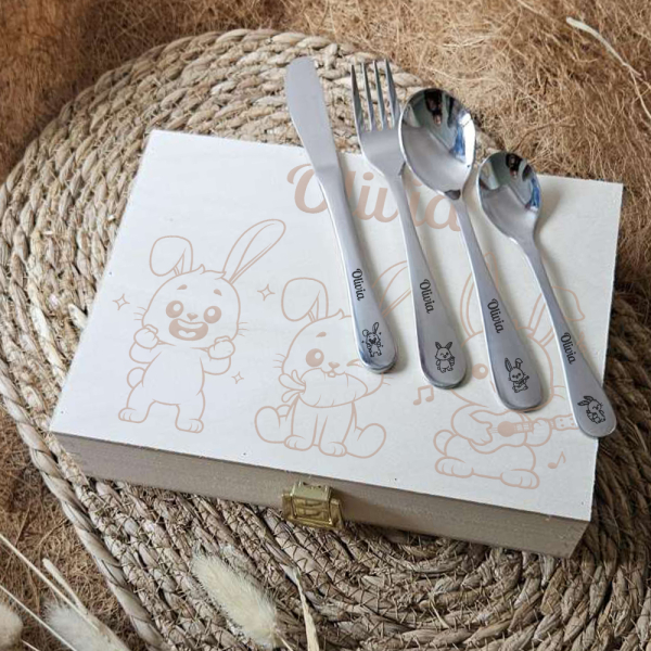 Couverts enfant lapin gravés