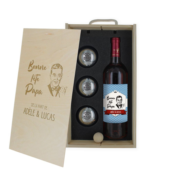 Coffret petanque et vin gravé fête des pères