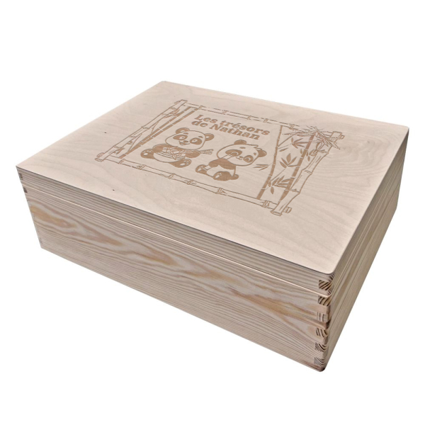 Grand coffret à trésors panda gravé