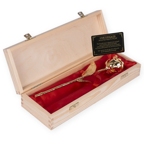 Rose dorée à l'or fin et son coffret