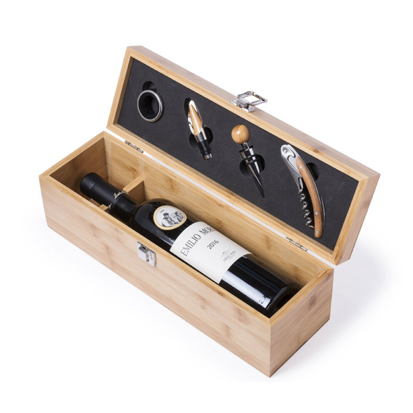 Coffret sommelier bambou gravé classique