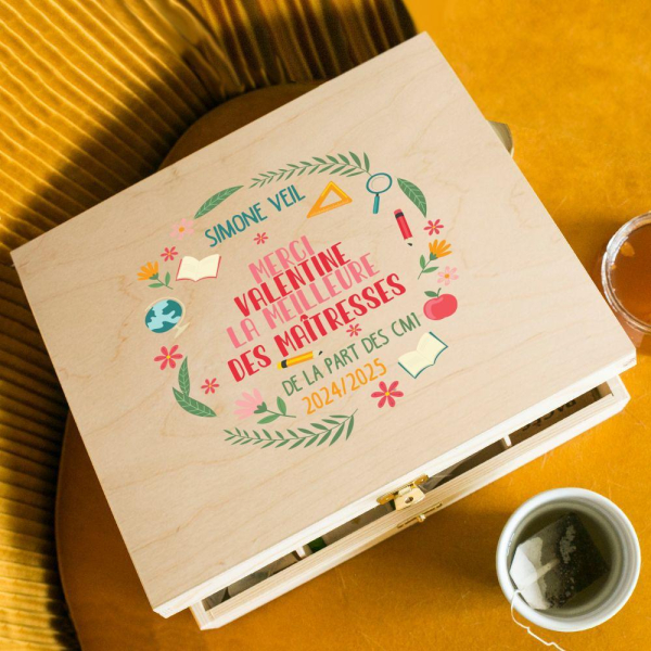 Coffret thé en bois pour la maîtresse