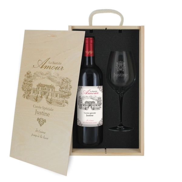 Coffret cadeau st-valentin - coeur et vin rouge - Un grand marché