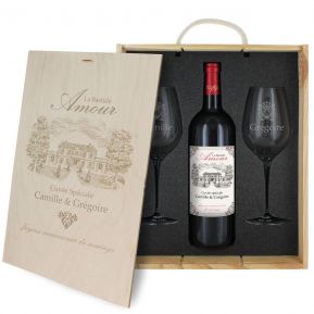 Coffret à vin 3 pièces personnalisé amour