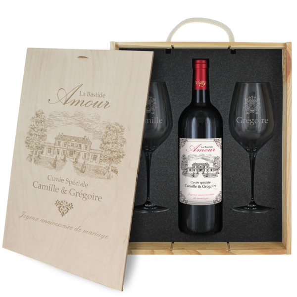 Coffret cadeau st-valentin - coeur et vin rosé - Un grand marché