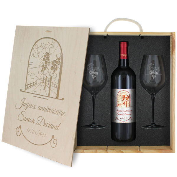 Coffret à vin 3 pièces personnalisé Tradition & vignes