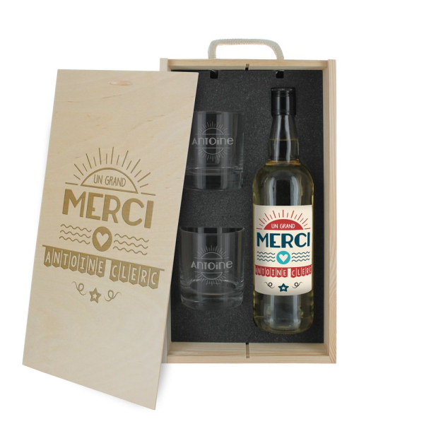 Coffret à whisky personnalisé Merci