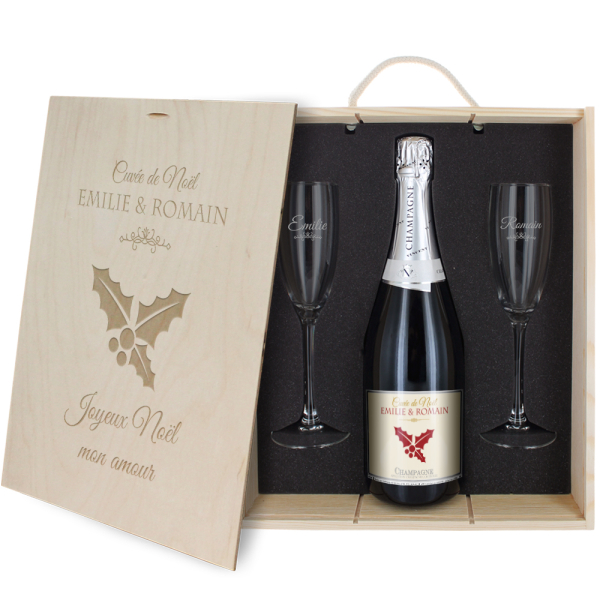 coffret champagne noël 3 pièces personnalisé