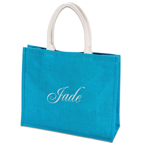 Un sac shopping turquoise brodé