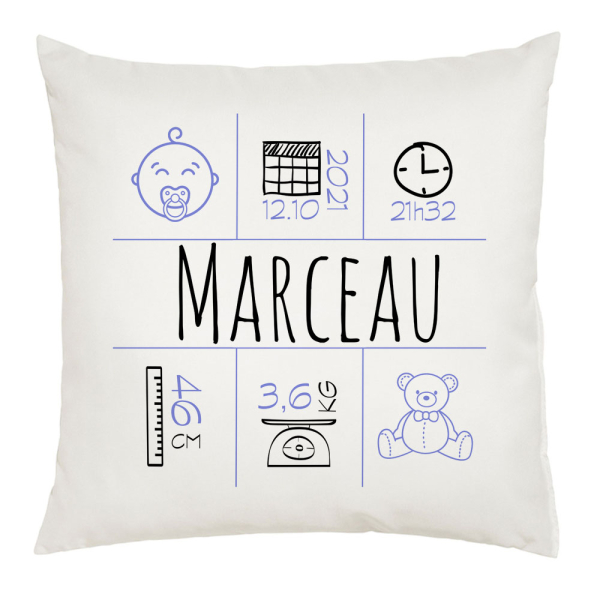 Coussin Personnalisé Naissance - Cadeau Naissance Personnalisé