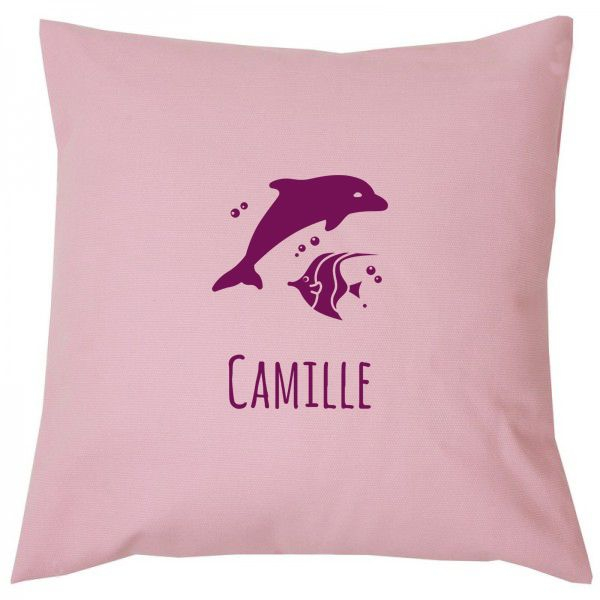 Housse de coussin carrée en coton personnalisée rose